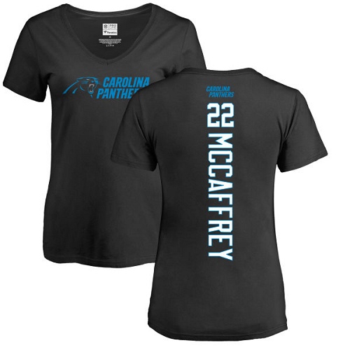 Carolina Panthers Black Women Christian McCaffrey Backer NFL Football #22 T Shirt->women nfl jersey->Women Jersey